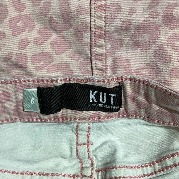 Kut Leopard Denim Mini Skirt Raw Hem Size 6 - Picture 10 of 12